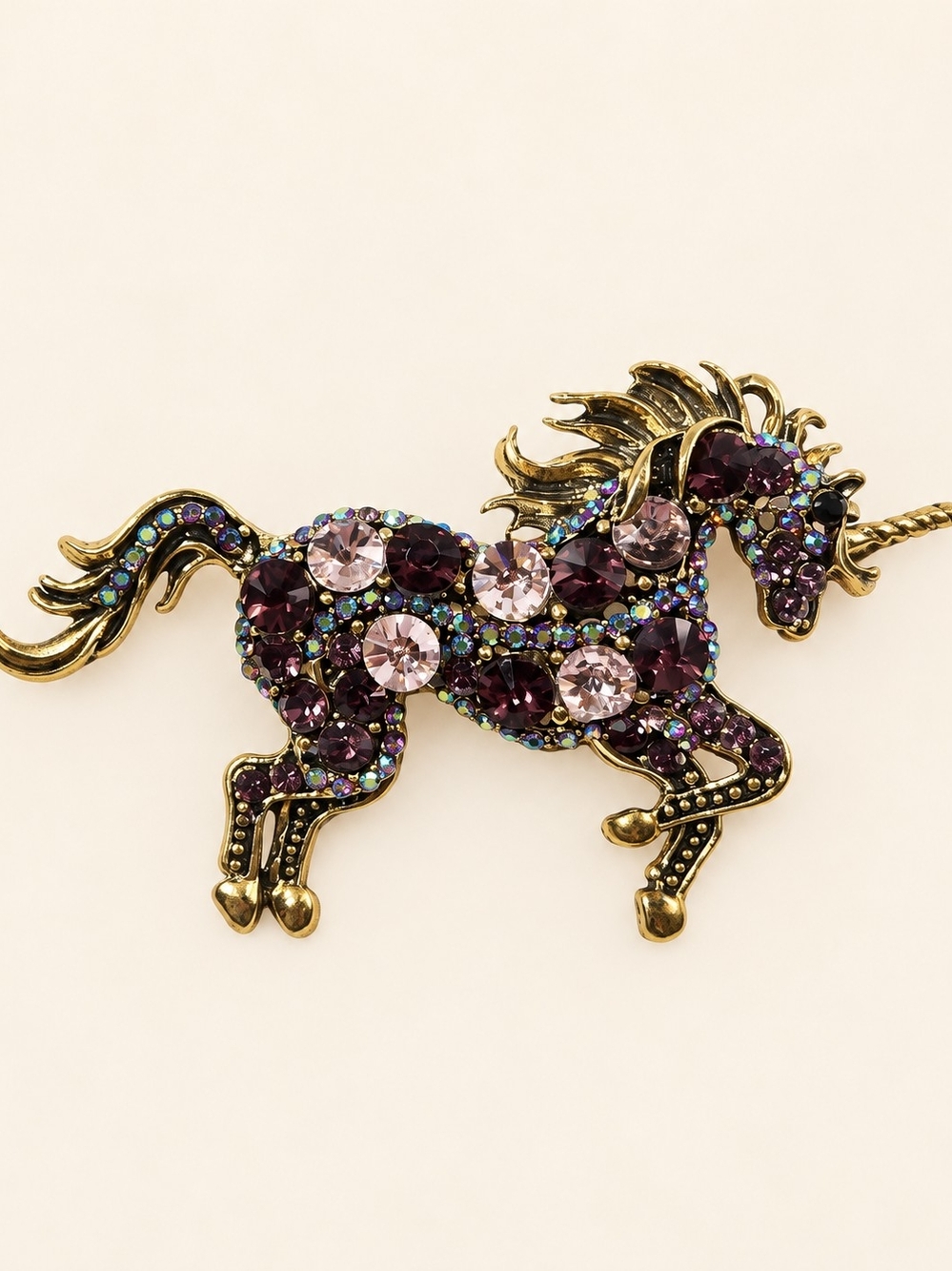 Decorative Jeweled Horse Accent in Purple and Gold